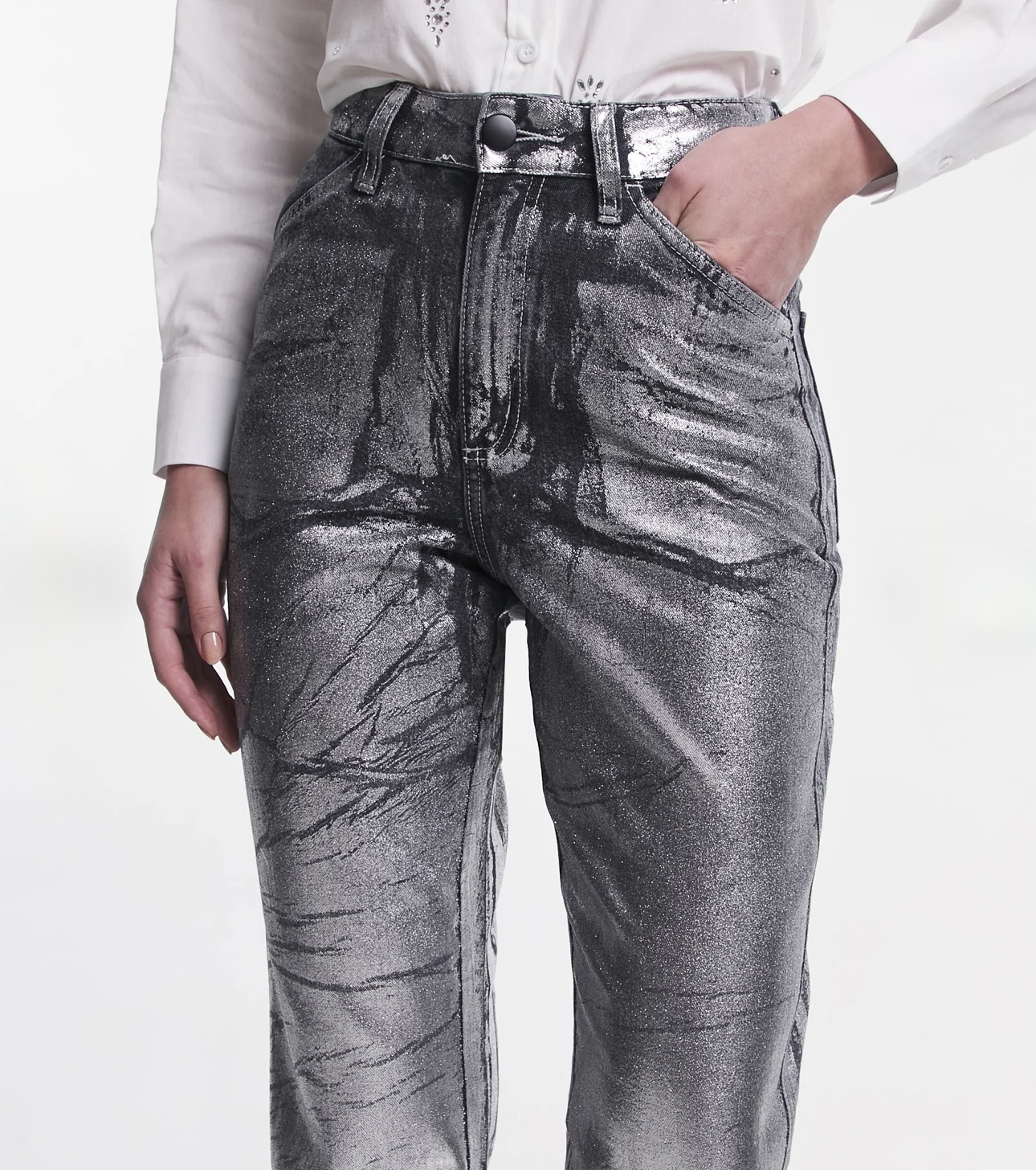 Silver Crash – Jeans Artístico Metálico